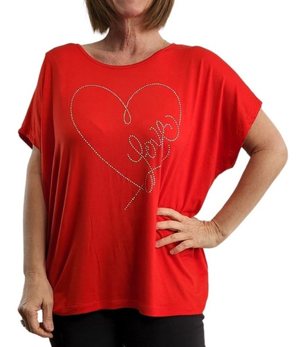 Remera Modal Talle Amplio Fernanda Con Aplique Corazón