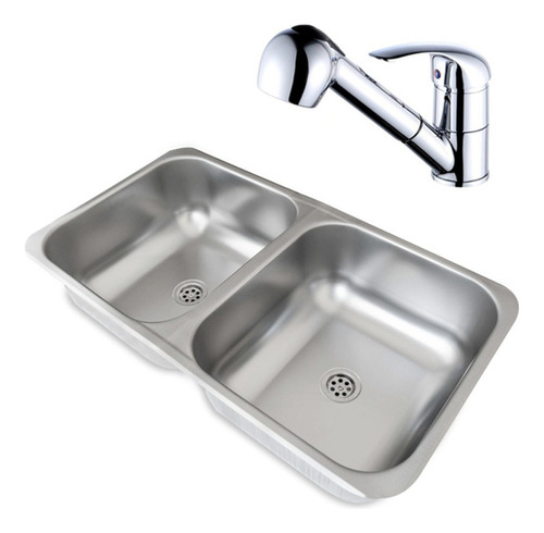 Pileta De Cocina Doble Dhinox - Aqualia Dh70/18 De Acero Inoxidable Brillante 71.5 cm X 37 cm X 18 cm