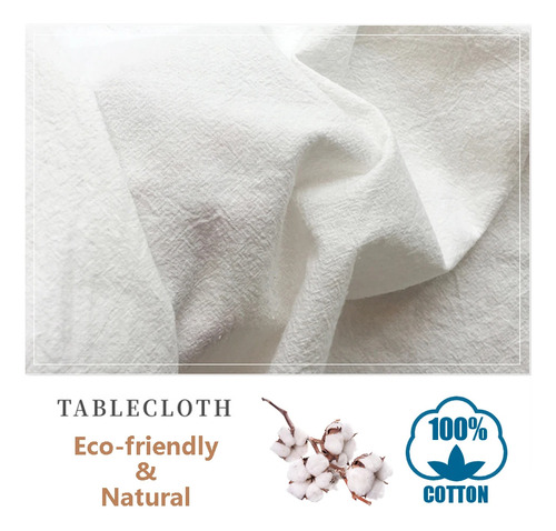 Mantel De Tela De Algodón, Lavable, Blanco