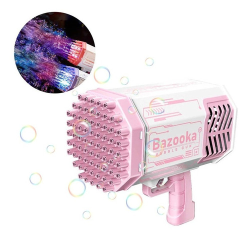 Burbujero Pistola Bazooka Automatico Recargable Usb Luz Color Rosa