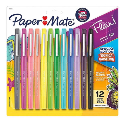 Pack 12 Lápices Paper Mate Flair Tropical - Originales