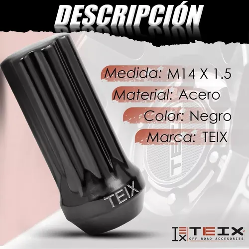 Tuerca Larga Rin Negra Birlos Seguridad Teix M 14x1.5 24pz