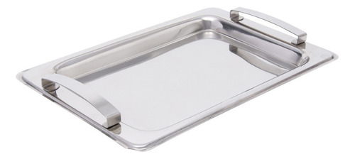 Bandeja Em Inox Retangular Com Alça Delhi 35cm Mimo Style