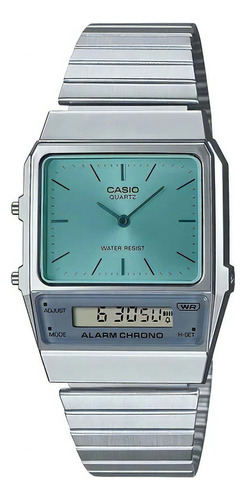 Reloj Casio Modelo Aq-800 Metal Plateado Color del fondo Verde claro