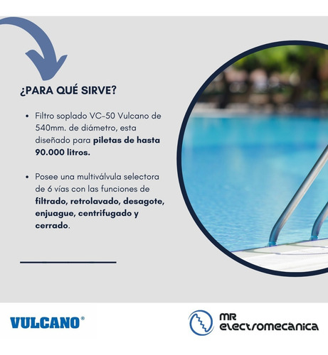 Imagen 2 de 10 de Filtro Vulcano Pileta Vc50 90.000 Litros - Soplado