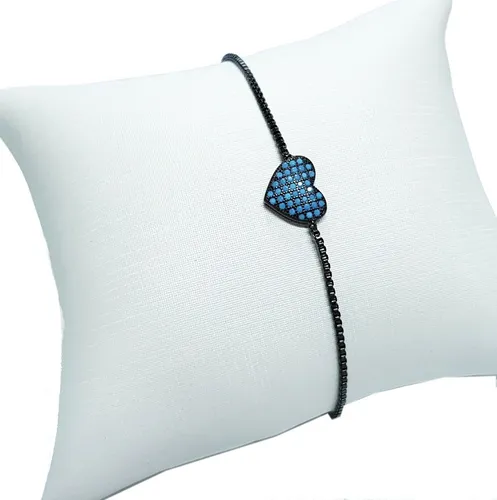 Pulseira Feminina Nano Turquesa Zirconia Banhada Ouro Negro