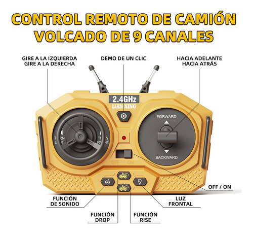 Rovtop 1:24 9ch Camión Coche Volquete Rc Vehículo De