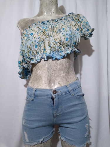 Sexy Blusa Crop Top Flores Muy Bonita 