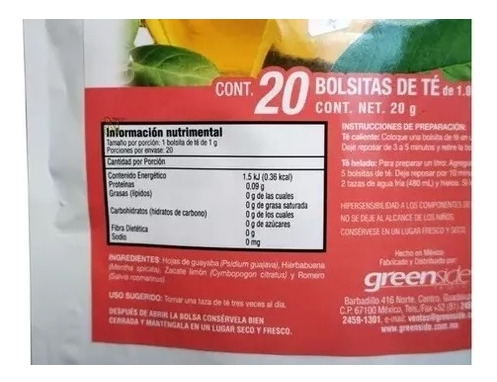 Té De Hojas De Guayaba Green Side 20 Bolsitas Green Side