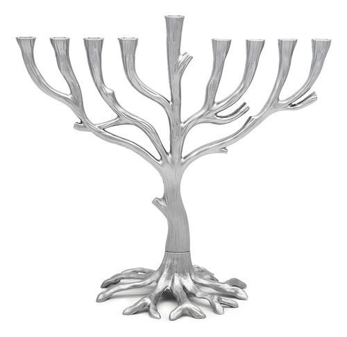 Menorah Hanukkah Tree Of Life Con Acabado Rústico De Peltre