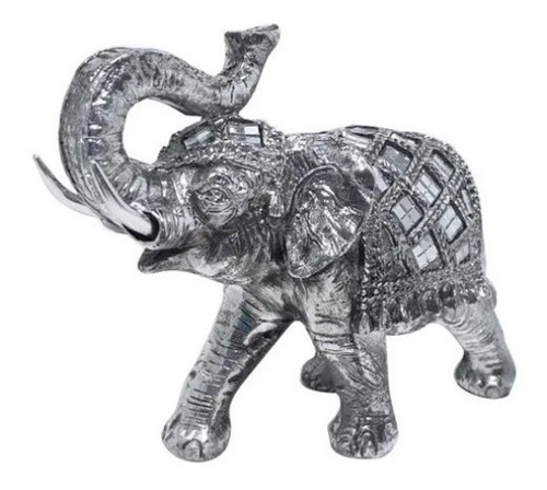 Elefante Adorno Resina Cerámica Con Espejos 18 Cms