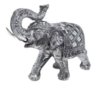 Elefante Adorno Resina Cerámica Espejos 18 Cms