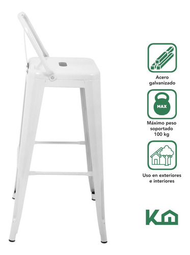 Set 4 Bancos Tolix Altos Con Respaldo Silla Para Barra Vintage Color Blanco KingsHouse