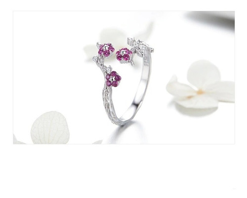 Anillo De Plata S925 Diseño Flor Rosa Ajustable