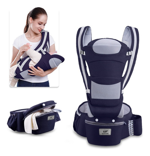 Cargador Canguro Ergonómico Bebe Soporte Lumbar Asiento Azul