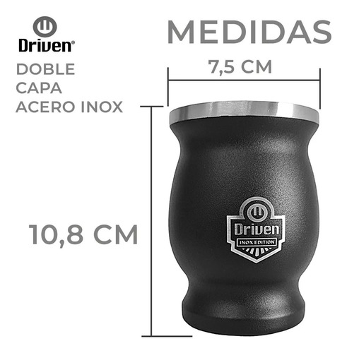 Imagen 2 de 4 de Mate Térmico Driven 230 Ml Doble Capa Acero Inoxidable Inox Color Negro Inox Series