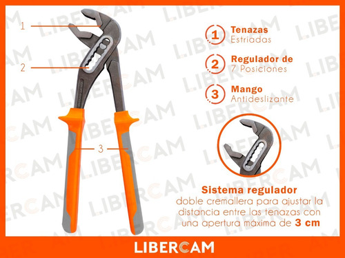 Imagen 7 de 10 de Pinza Pico De Loro Acero Mango De Goma 40mm 7 Posiciones