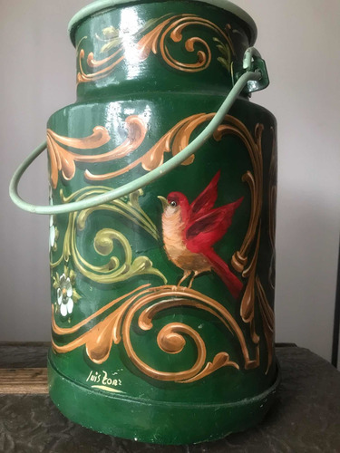 Imagen 1 de 10 de Tarro Lechero Pint Mano C/filete Porteño L. Zorz. Deco Único