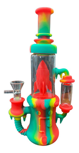 Ice Bong Con Agua Vidrio Y Silicon Cohete De Colores