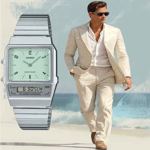 Casio Reloj Hombre Aq-800e-3avt Slim, Doble Reloj, Alarma,cr