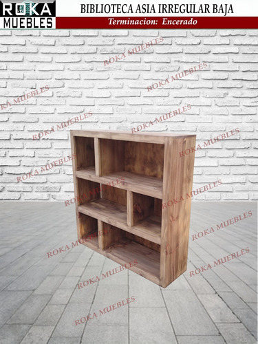 Imagen 3 de 4 de Biblioteca Asia Irregular Baja Pino 100x25x100 Encerado
