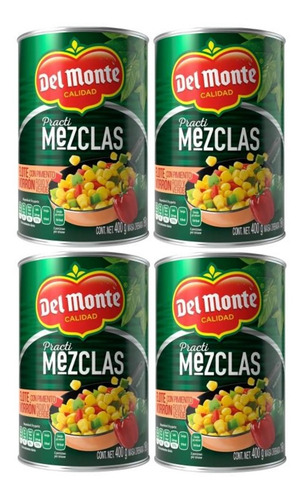 4 Latas Elote Pimiento Morrón Rojo Verde Del Monte 400g C/u