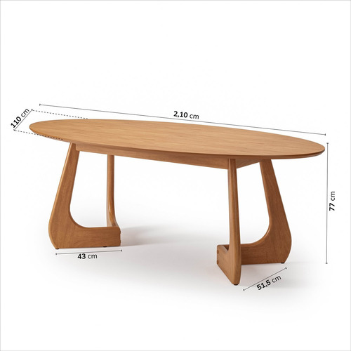 Mesa De Jantar Oval 6 Lugares 210x110cm Paineira Cabecasa