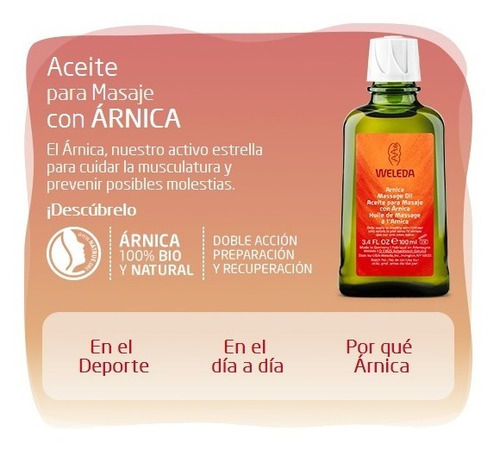 Imagen 2 de 10 de Aceite Masaje Árnica Weleda Vegano Celiaco Deporte Embarazo