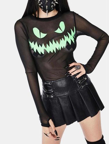 Blusa Original Transparente Dollskill Goth Calabaza Hallowee