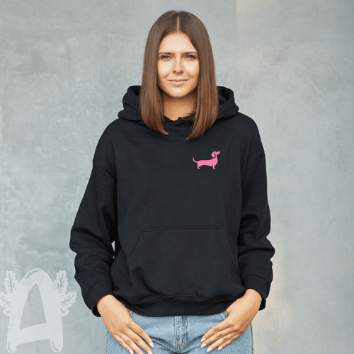 Sudadera Negra Casual Unisex Perro Salchicha Mascota Moda