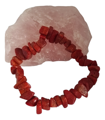 Pulsera Piedra Coral Rojo Asimétrico Protección 