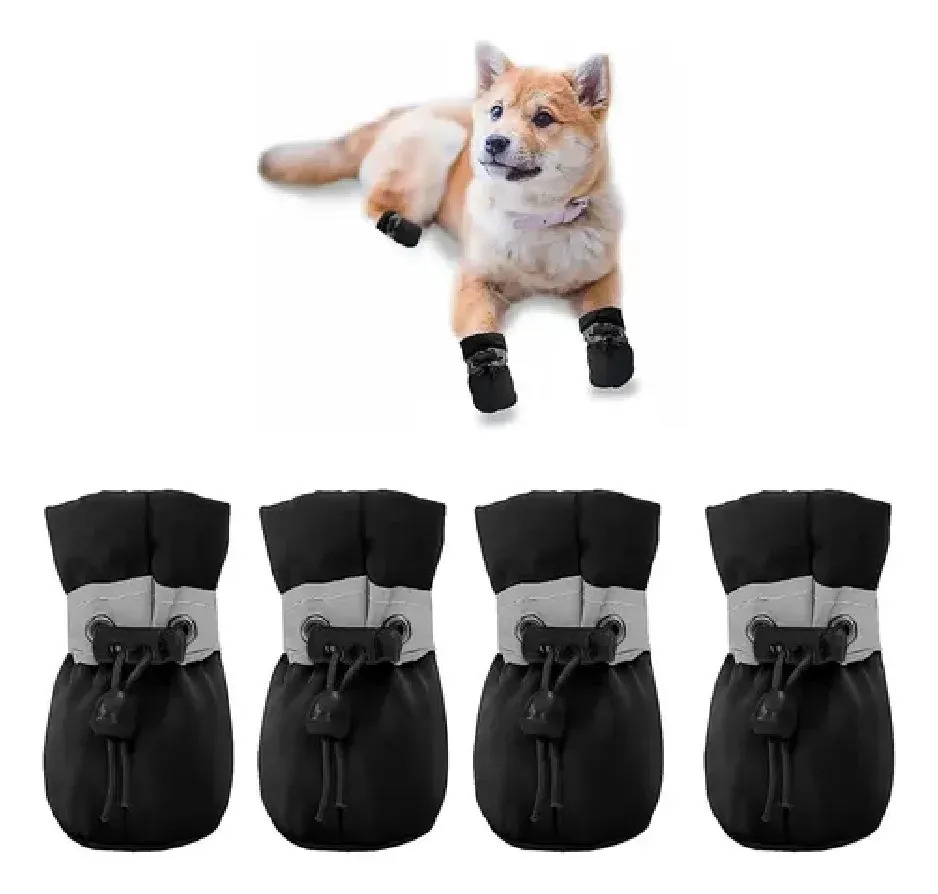 Botas De Lluvia Perros Mascotas Impermeables Antideslizantes Color T 4 - NEGRO