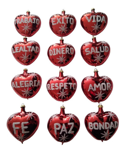 24 Esferas Navideñas Con Forma De Corazón De Los 12 Deseos