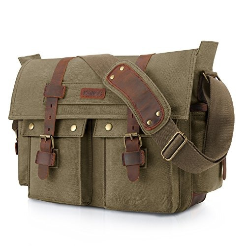 Bolso Mensajero Militar Canvas & Cuero