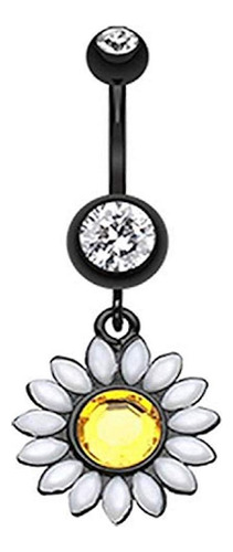 Amelia 14ga Blackline Daisy Marquise Flower Anillo Colgante