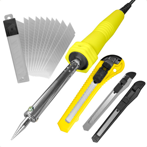 Ferro De Soldar 40w Elétrico 220v Profissional Com Kit Estilete Emborrachado 10 Laminas