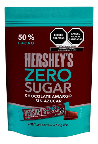Chocolate Amargo Hershey's Zero Sugar 21 Barras De 17g C/u