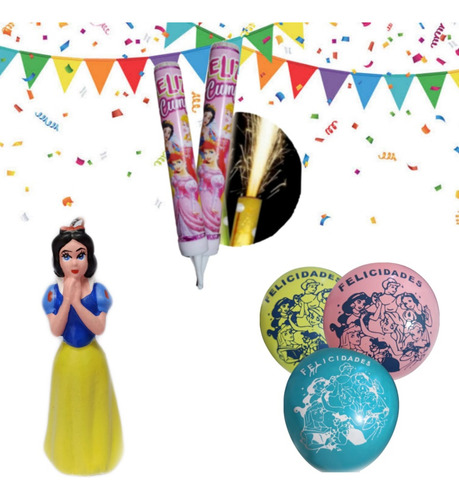 Princesas Vela Cera Y Globos Para Fiesta Cumple