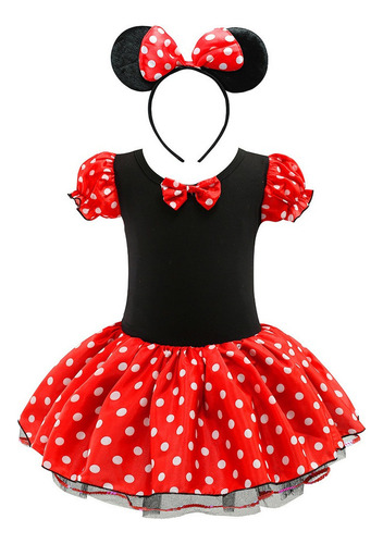 Vestido Casual De Minnie Mouse Rojo/rosa Con Orejas 1