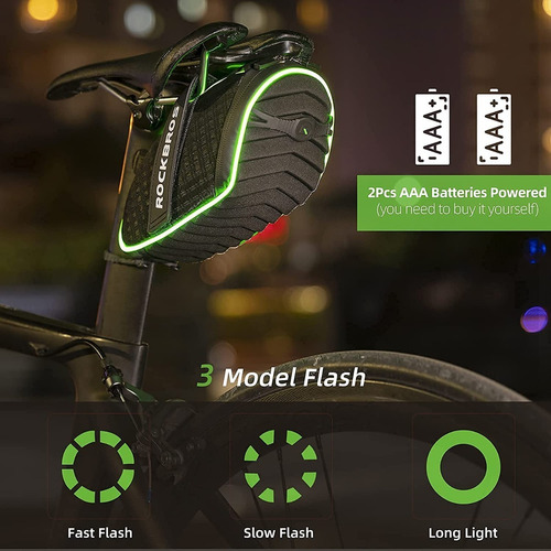 Imagen 5 de 7 de Bolsa De Asiento Sillin Para Bicicleta Luz Led 3d Rockbros