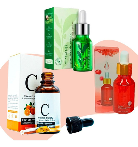 Set 3 Serum Té Verde Granada Vitamina C Hidratan Suavizan 