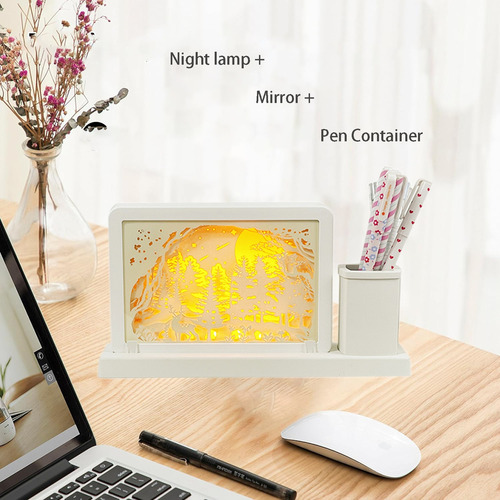 Portalápices Espejo Iluminado Usb Luz Nocturna Led