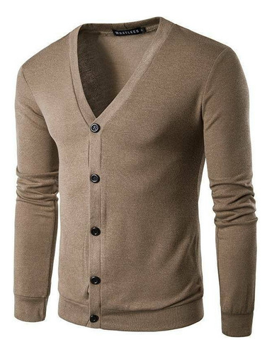 Jersey Casual De Punto Con Cuello En V Para Hombre Con Boton