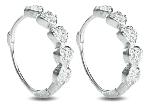 Aretes Arracada Para Mujer Plata Ley .925 Incrustaciones Zirconia Forma De Corazon Tipo Huggies Elegantes Finos Ligeros Moda Ideales Para Regalar Set De 2 Aretes