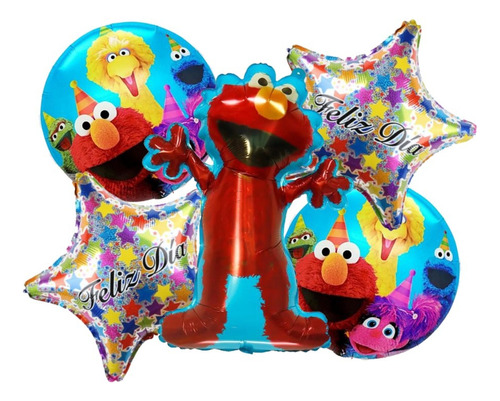 Pack 5 Globos Metalizados Elmo Plaza Sésamo