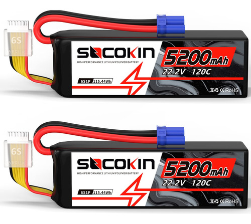 Socokin Bateria Lipo 6s De 22.2 V, 120 C, 5200 Mah, Caja Sua