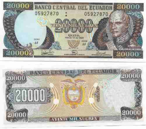 Billete Ecuador 20.000 Sucres Año 1999 Sin Circular