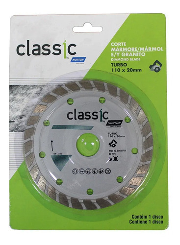 Disco Diamantado Turbo Classic 4.3/8pol 110 X 20mm - Norton Cor Branco