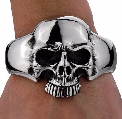 Pulseira Bracelete Caveira Caveirão Aço Inox Diâmetro 6 Cm