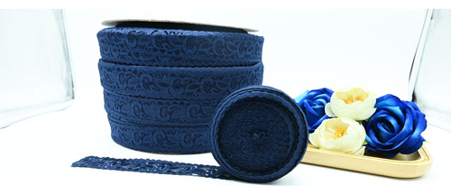 Rollo De Encaje 500m Encaje De Alta Calidad 3cm. Ven001 Marino